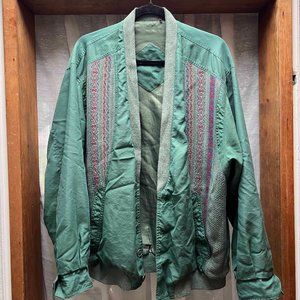Vintage Green Light Jacket with Textile Pattern